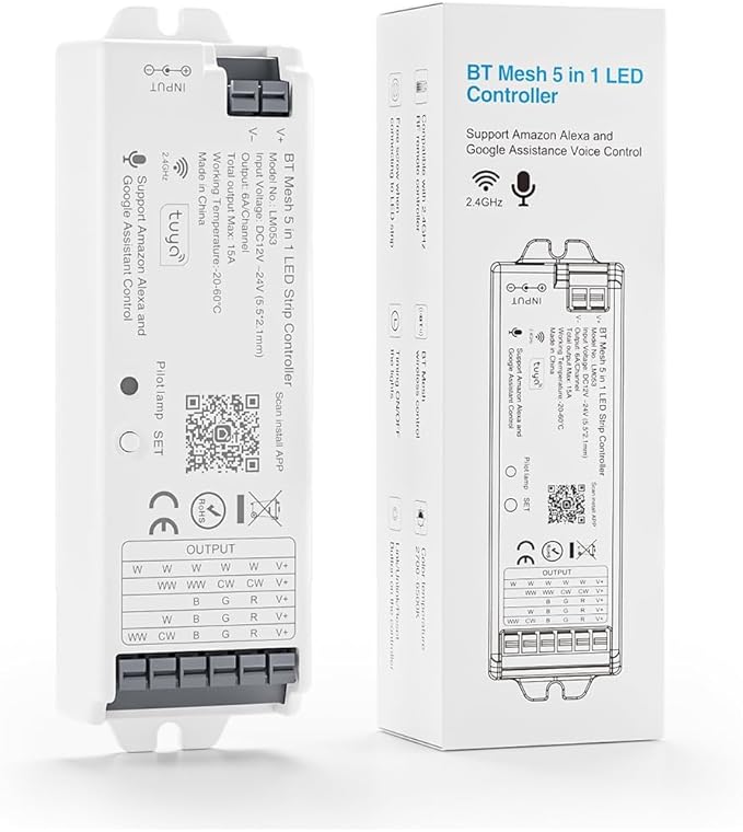 FCOB 5in1 LM053 Bluetooth Mesh PWM LED Controller SmartLife TuyaSmart APP Control for Dimming CCT RGB RGBW RGBCCT LED Strip Work with WR01RF WR02RF RC01RF RC02RF RC03RF RC04RF RC05RF RF Remote