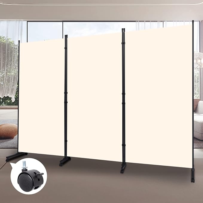 Room Divider 102'' Wide Folding Privacy Screen, 3 Panel Wall Divider w/Wheel | by HOMSCREENER