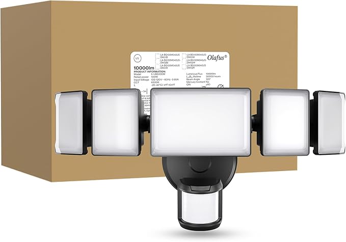 Olafus 130W Motion Sensor Outdoor Lights, 13000LM 6500K Daylight Flood Lights Outdoor Motion Sensor, Dusk to Dawn Outdoor Lighting, IP65 Waterproof Motion Detector Lights for Outside, Black