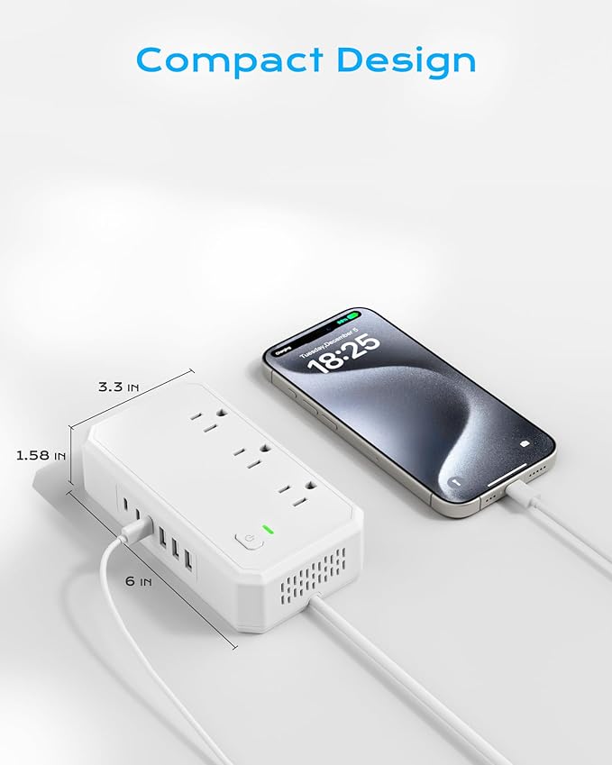 Puveini US to Europe Travel Adapter 220V to 110V Voltage Converter with 4.5A 6-Port USB Charging and UK/AU/US/EU Worldwide Plug Adapter