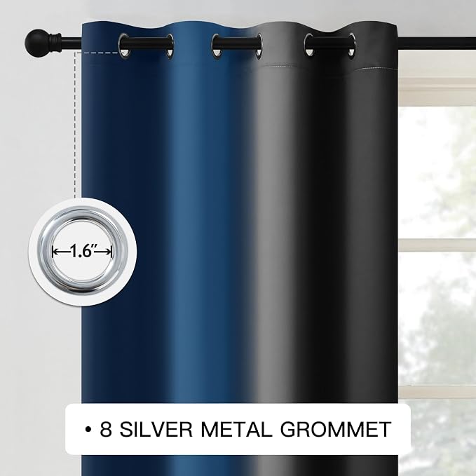 COSVIYA Gradient Grommet Ombre Dark Blue and Black Curtains W52 x L84 Inch | - Image 3