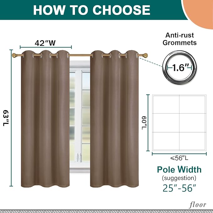 Diraysid 100% Blackout Curtains Cappuccino Linen Curtains - Image 3