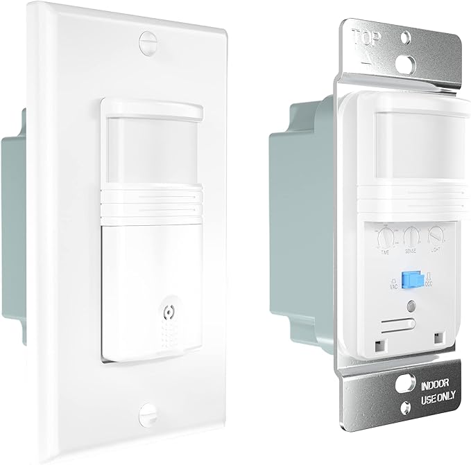 EverElectrix 2 Pack Motion Sensor Light Switch, Neutral Wire Required, Single Pole Only (Not 3-Way), Indoor in-Wall Occupancy Sensor with Wall Plate, Adjustable Timer, Title 24, UL Certified, White