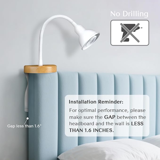 Patented Innovative Design Headboard Reading Light. No Drilling Golden Book - Image 4