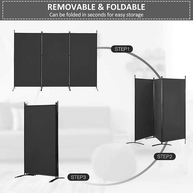 Spurgehom 3 Panel Room Divider Folding Partition Privacy Screens | Freestanding - Image 3