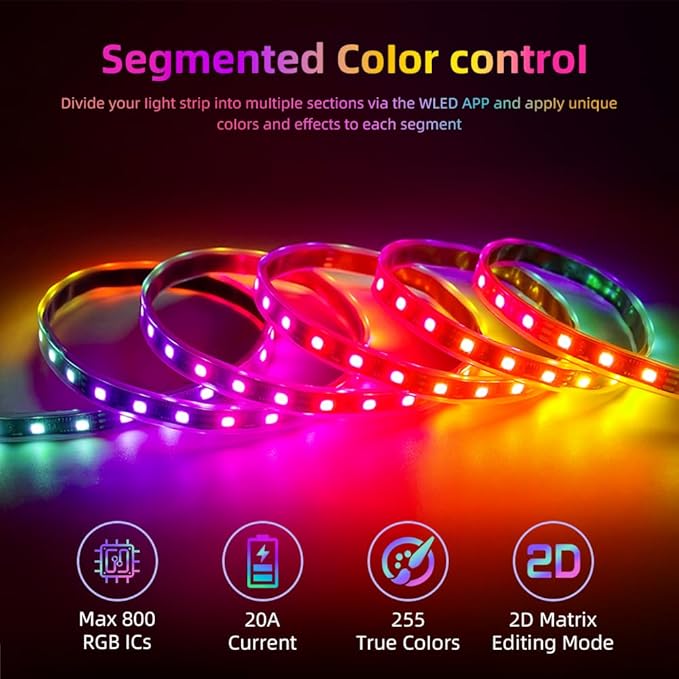 Skikibily ESP32 WLED LED Controller with Mic for Music Sync, APP/Web Control, IP65 Waterproof, 5V/12V/24V WS2812B SK6812 WS2811 RGBIC Addressable LED Strip Lights, 20A Output Fuse Protection