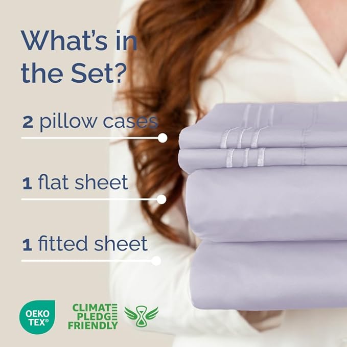 Full XL Bed Sheet Set - 4 Piece Extra Long Extended Full XL Sheets - Soft, Breathable & Cooling - Fits 8" to 16" Mattress with Deep Pockets - 54" x 80" - Wrinkle and Fade Resistant - Light Lavender