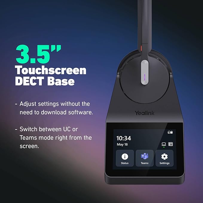 Yealink HA64 Pro Wireless DECT & Bluetooth Headset with Touch Screen for Office, Home, Desk Phone, Computer, Smartphone (Dual Speaker)