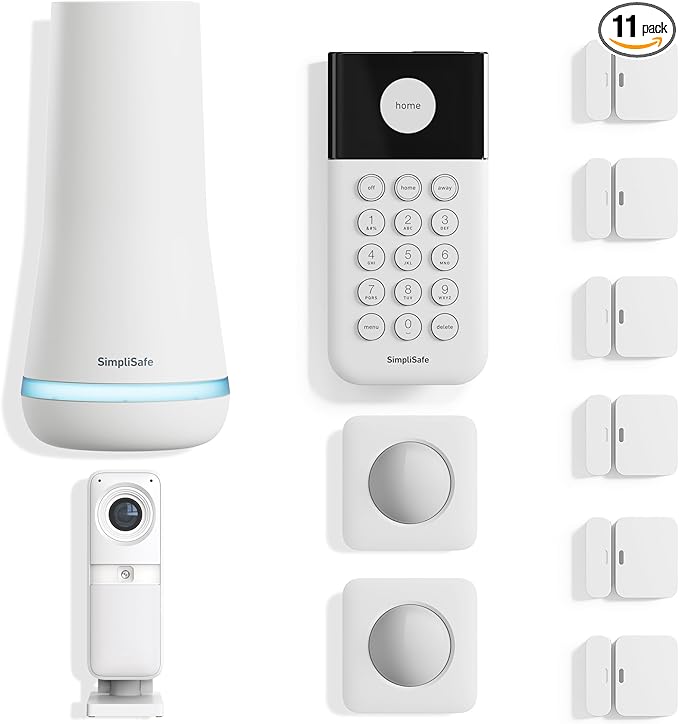 SimpliSafe 11 Piece Wireless Home Security System Gen 3 with Wireless Indoor HD Camera - Optional 24/7 Professional Monitoring - No Contract - Compatible with Alexa and Google Assistant,White