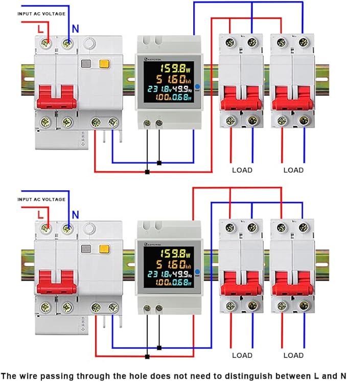 KETOTEK Single Phase Energy Meter Din Rail Electricity Usage Monitor AC 40-300V 100A Voltmeter Ammeter Watt Kwh Frequency Power Meter Built-in CT 110V