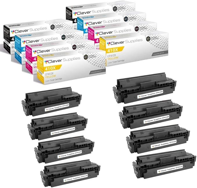 CS Replacement Toner Cartridge Compatible with HP 410X CF410X Black CF411X Cyan CF413X Magenta CF412X Yellow Pro M452dn M452dw M452nw M477 M477fdw M477fnw M477fdn MFP M377dw 8 Color Set