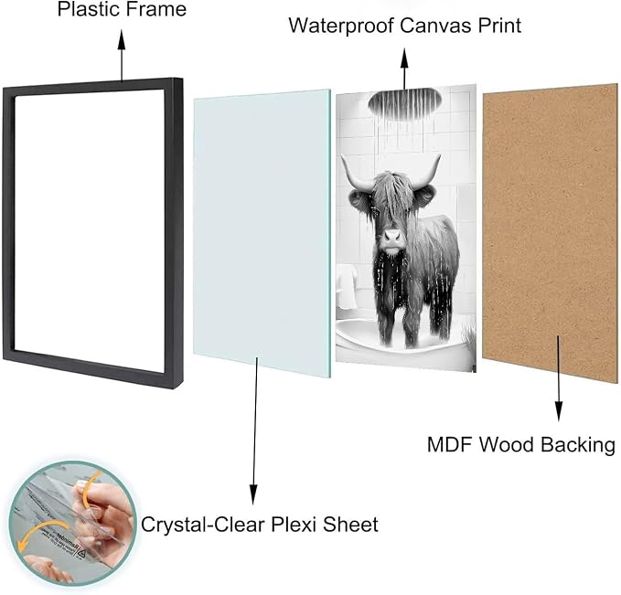 OIQArtOIQ Funny Bathroom Framed Wall Art Black and White Animal Canvas Wall Art - Image 5