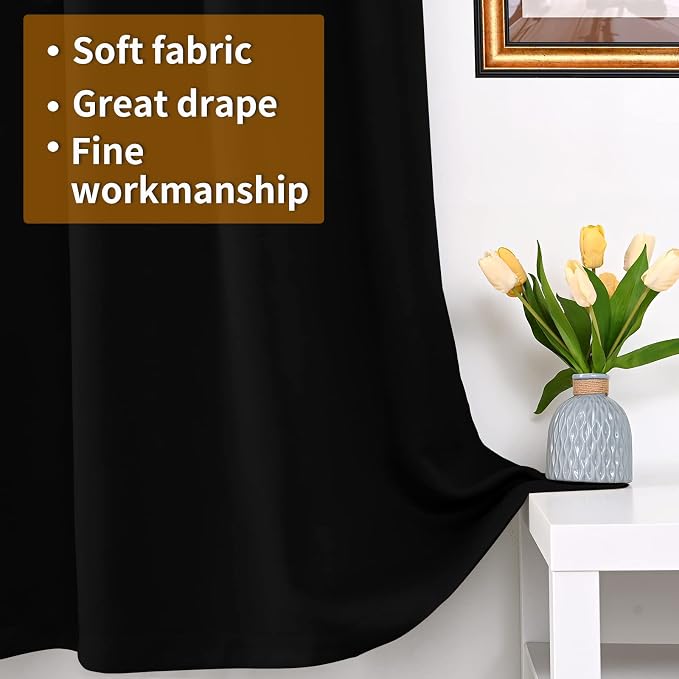 YoungsTex Black 100% Blackout Curtains 63 Inches Long - Image 5