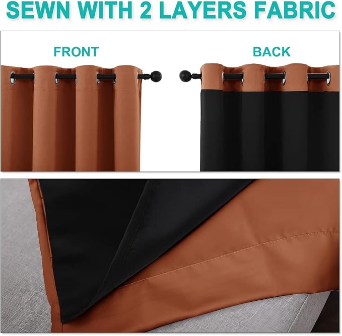 NICETOWN Burnt Orange 100% Blackout Curtains 45 inches Long, 2 Thick Layers - Image 5