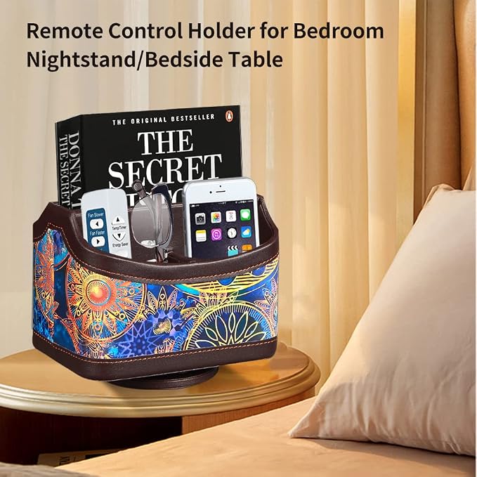 PU Leather 360° Rotatable Remote Control Holder, Nightstand TV Remote Caddy | - Image 5