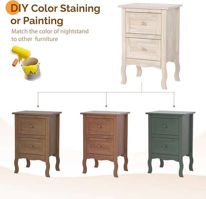Bonnlo Solid Wood Nightstand Unfinished - Image 4
