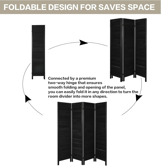 4 Panel Room Divider, Freestanding Wooden Privacy Screen | Solid paulownia wood - Image 3