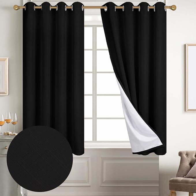 Diraysid 100% Blackout Curtains Black Linen Curtains - Image 2