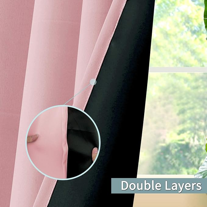 BGment Baby Pink 100% Blackout Curtains - Image 3