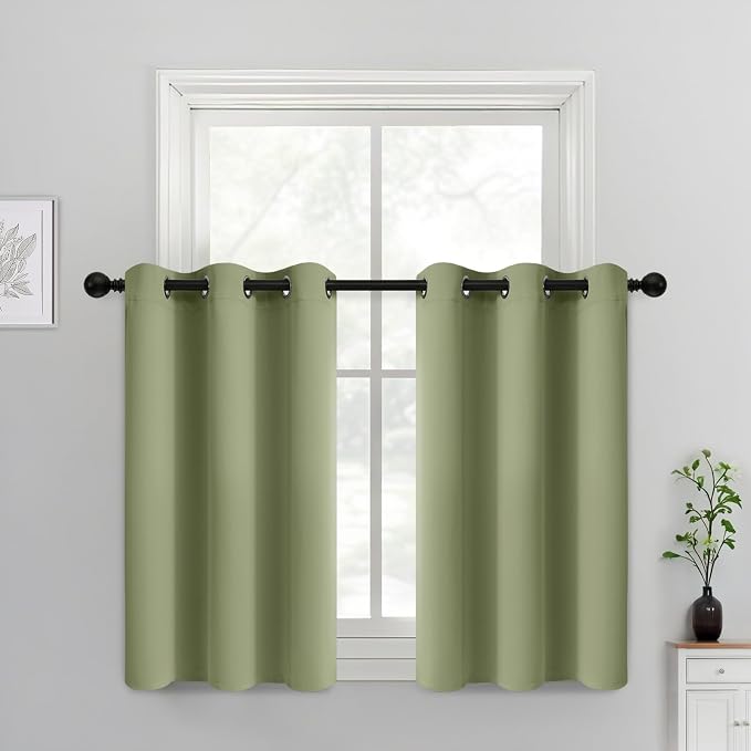 Yakamok Blackout Curtains 38x36 inch Sage Green Thermal Drapes-Kitchen | 2 by Yakamok