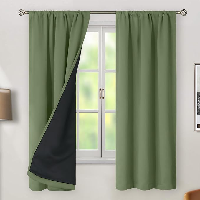 BGment Grass Green 100% Blackout Curtains 63 Inch Length - Image 2