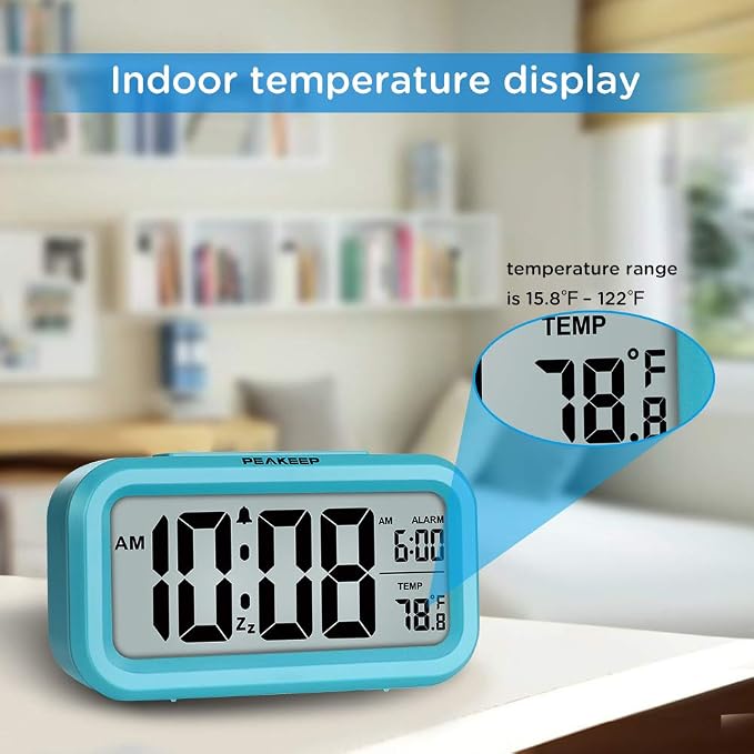 Peakeep Night Light Digital Alarm Clock Battery Operated Indoor Temperature | - Image 4