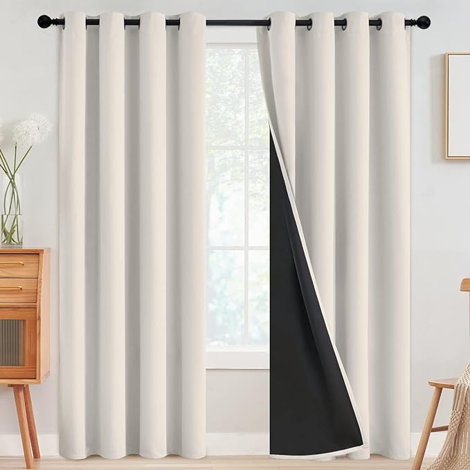 SimpleHome Cream 100% Blackout Curtains Room Darkening Living Room 96 Inch | by SimpleHome