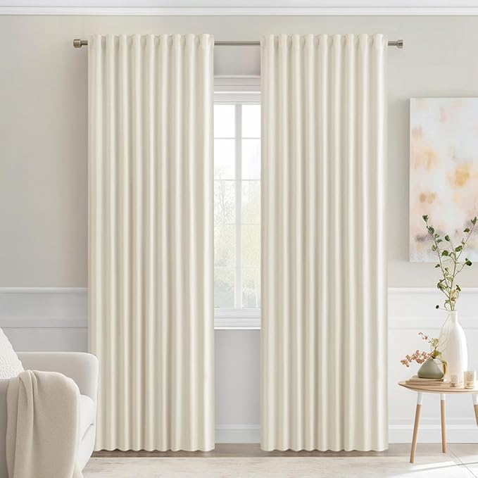 MIULEE Beige White Back Tab Blackout Curtains 52x84 Inch Length 2 Panel Set | by MIULEE