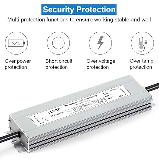 LLTOP LED Driver 100 Watts 100-264V AC to 24V DC 4.16A Power Supply Waterproof Low Voltage Transformer Ultra Thin Converter for Indoor Outdoor LED Lights