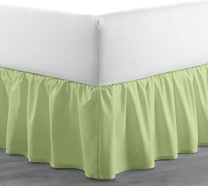 Sage Solid Ruffled Bed Skirt Twin-8 Inch Drop Split Corner, Microfiber Bedskirt with Platform Three Sided Coverage