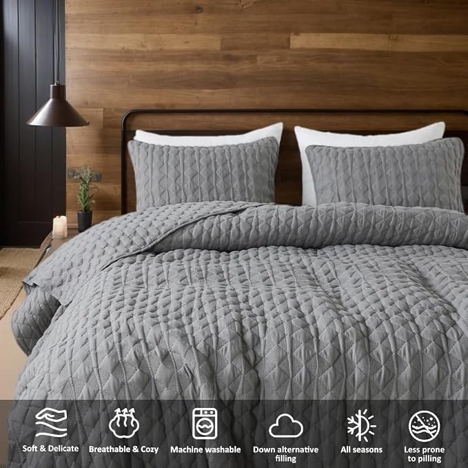 WDCOZY Dark Grey Quilt King Size Bedding Sets - Image 5