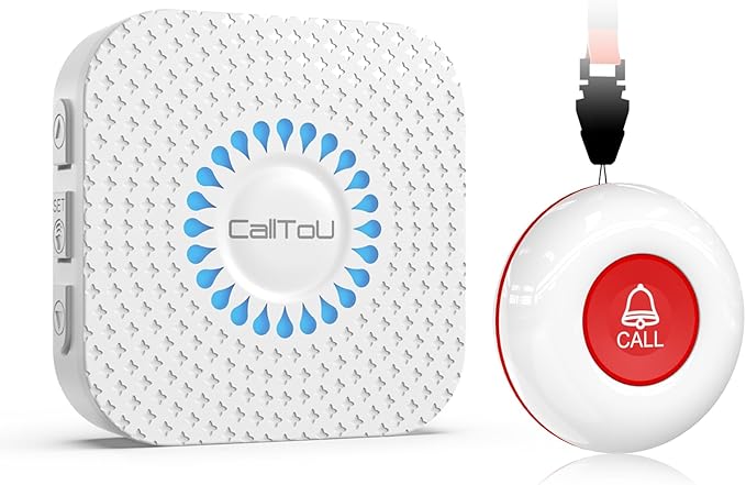 CallToU Caregiver Pager Wireless Call Button Vibration Pager Nurse Calling Alert System for Home Elderly Disabled Patient 1 Transmitters 1 Plug-in Receiver