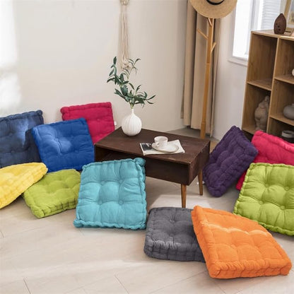 Meditation Floor Pillow Set of 2 Large Square and Round Floor Cushions for Adults White Corduroy Floor Seat Pillows Cushion for Living Room Balcony Tatami Yoga,18x18 Inch