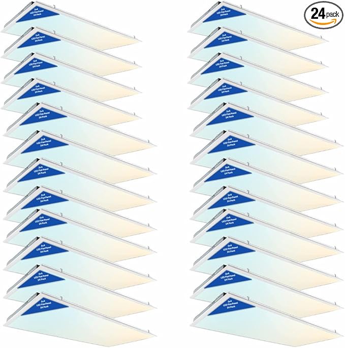 2x4 LED Flat Panel Light – LED Flat Ceiling Light & LED Panel Ceiling Fixture for Drop Ceilings, Dimmable Flicker-Free 2x4 Ceiling Light with Color & Wattage Selectable (Pack of 24)