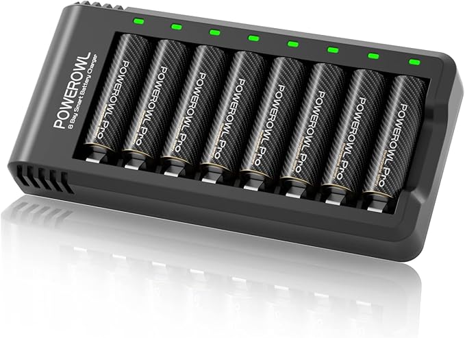 POWEROWL Gold-top Rechargeable AA Batteries PRO w/ 8 Bay Charger, High Capacity 2800mAh, Premium NiMH Double A Battery -8 Count