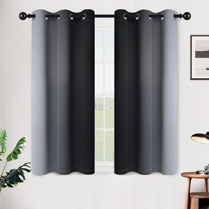 SimpleHome Ombre Black to Grey White Curtains - Image 2