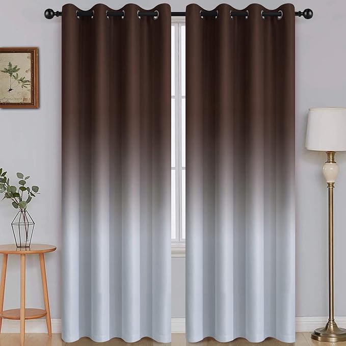 SimpleHome Brown to Grey White Ombre Room Darkening Curtains 84 Inch | Curtains by SimpleHome