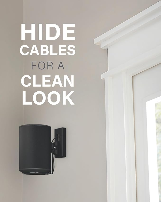 SANUS Speaker Wall Mount + Power Kit - Universal Speaker Mount Tilts, Swivels & Hides Cords Behind Wall w/ 10ft ETL Certified Cable - DIY Install Works w/Sonos Era 100 & Satellite Speakers up to 8lbs