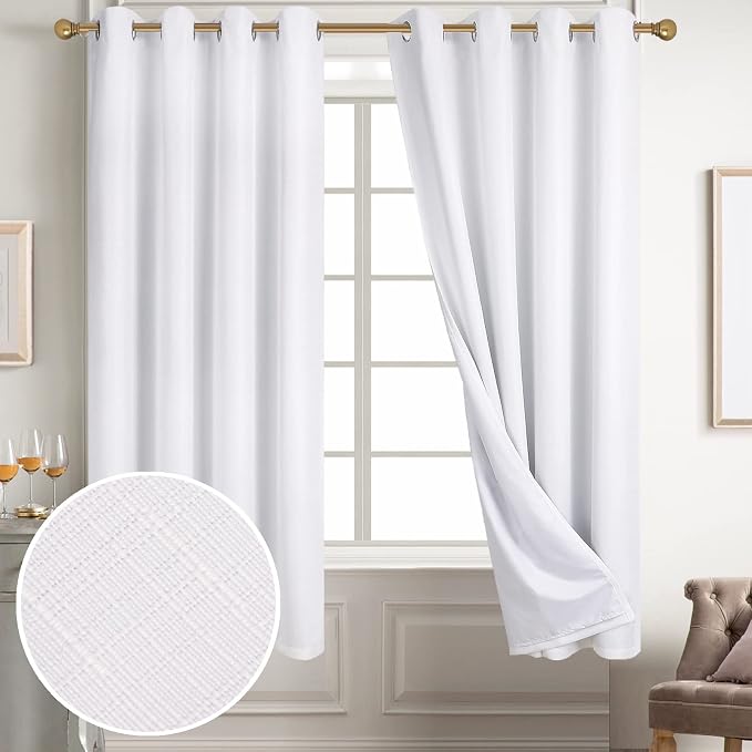 Diraysid 100% Blackout Curtains White Linen Curtains - Image 2