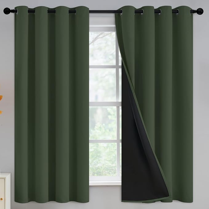 Yakamok Greyish Green Blackout Curtains 63 inches Long by Yakamok