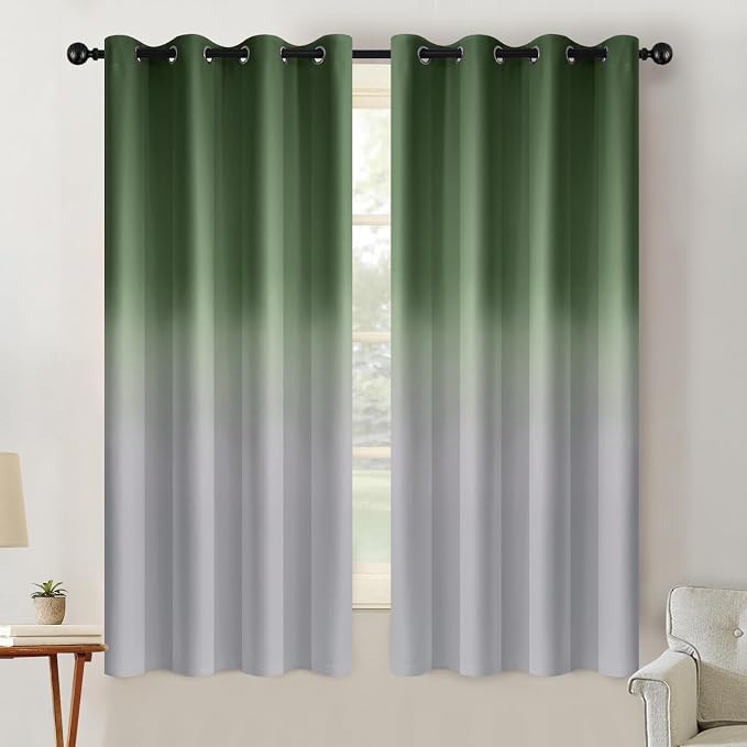 SimpleHome Sage Green to Grey White Ombre Room Darkening Curtains 63 Inch | by SimpleHome