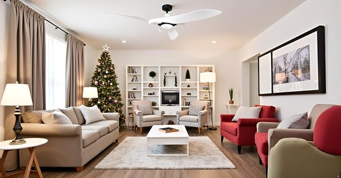 AEROFANTURE 54 Inch White Ceiling Fan, Quiet DC Motor with Remote, 6 Speeds and Reversible Airflow, Modern Indoor Fan for Bedroom or Living Room