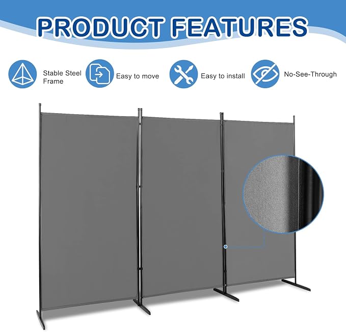 6ft Folding Room Divider Privacy Screens, 3 Panel Freestanding Wall Divider - Image 5
