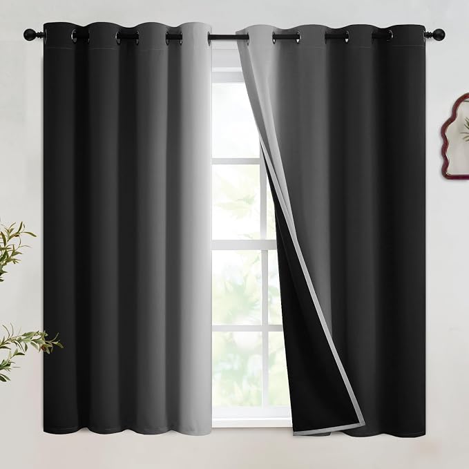 SimpleHome 100% Blackout Ombre Bedroom Curtains Black and Greyish White by SimpleHome