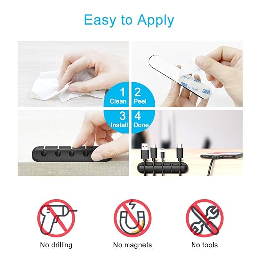 Cord Organizer for Desk, Cable Organizer Cable Clips Holder Black - Image 6