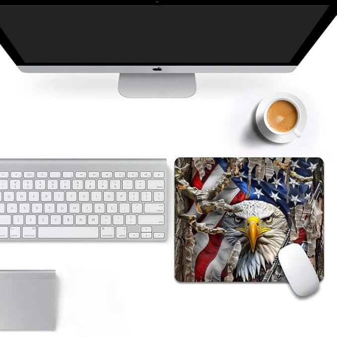 American Flag Eagle rip Oak camo Square Mouse pad, Texture, Waterproof, Anti Slip Rubber Base, Computer Mouse pad, Laptop Mouse pad