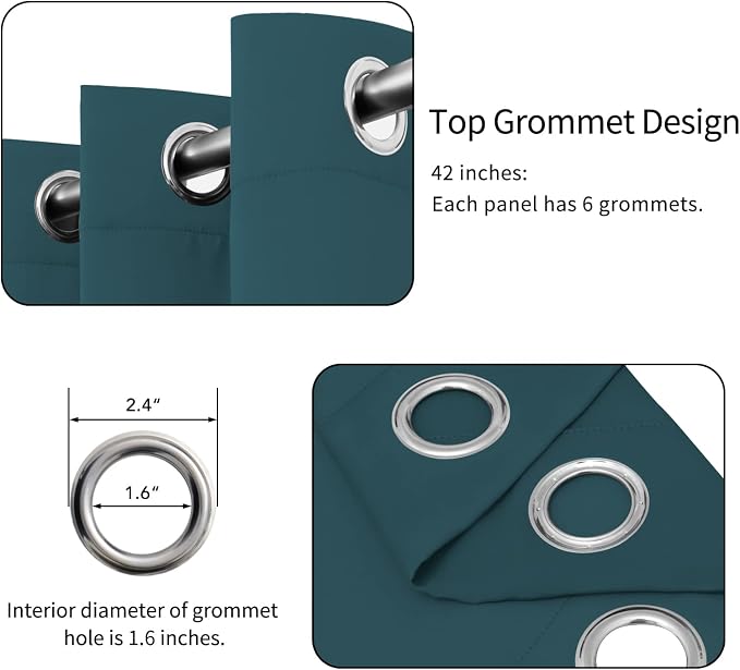 Easy-Going Thermal Grommet Blackout Curtains, 2 Panels 42x95 in | Peacock Blue - Image 4