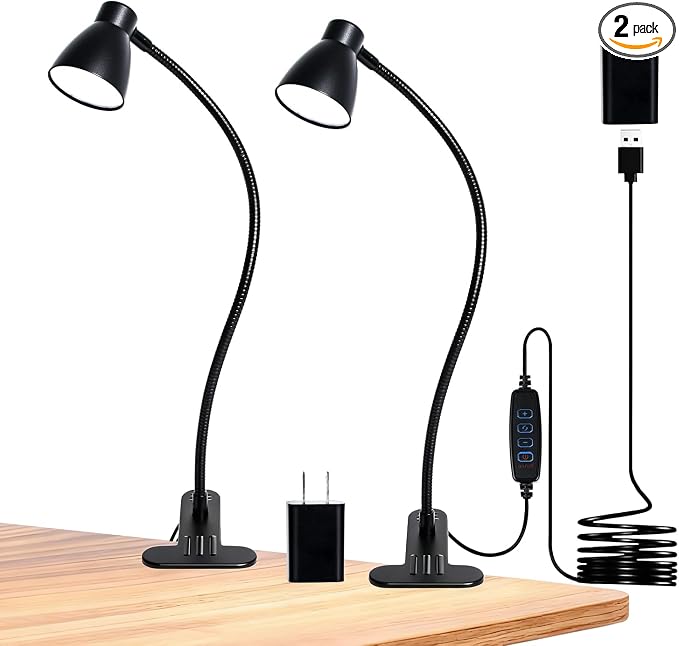 2 Pack Clip Desk Lamp, Ultra-Flexible Gooseneck Clip Reading Lights, by Unknown