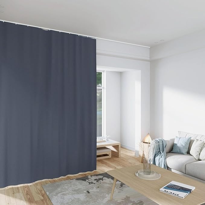 Room Divider Curtains Total Blackout Privacy Curtain Panel Room Thermal Insulated Noise Reduction Curtains for Bedroom Window Living Room Ceiling Track Curtain W 12.5 ft × H 9 ft Dark-Grey