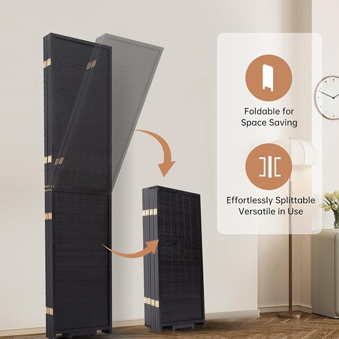 Room Divider Folding Privacy Screens, Hand-Made Natural Bamboo Room Dividers | - Image 4